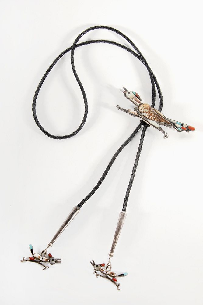 Appraisal: A Zuni Stone Inlay Roadrunner Bolo Tie ca - Zuni