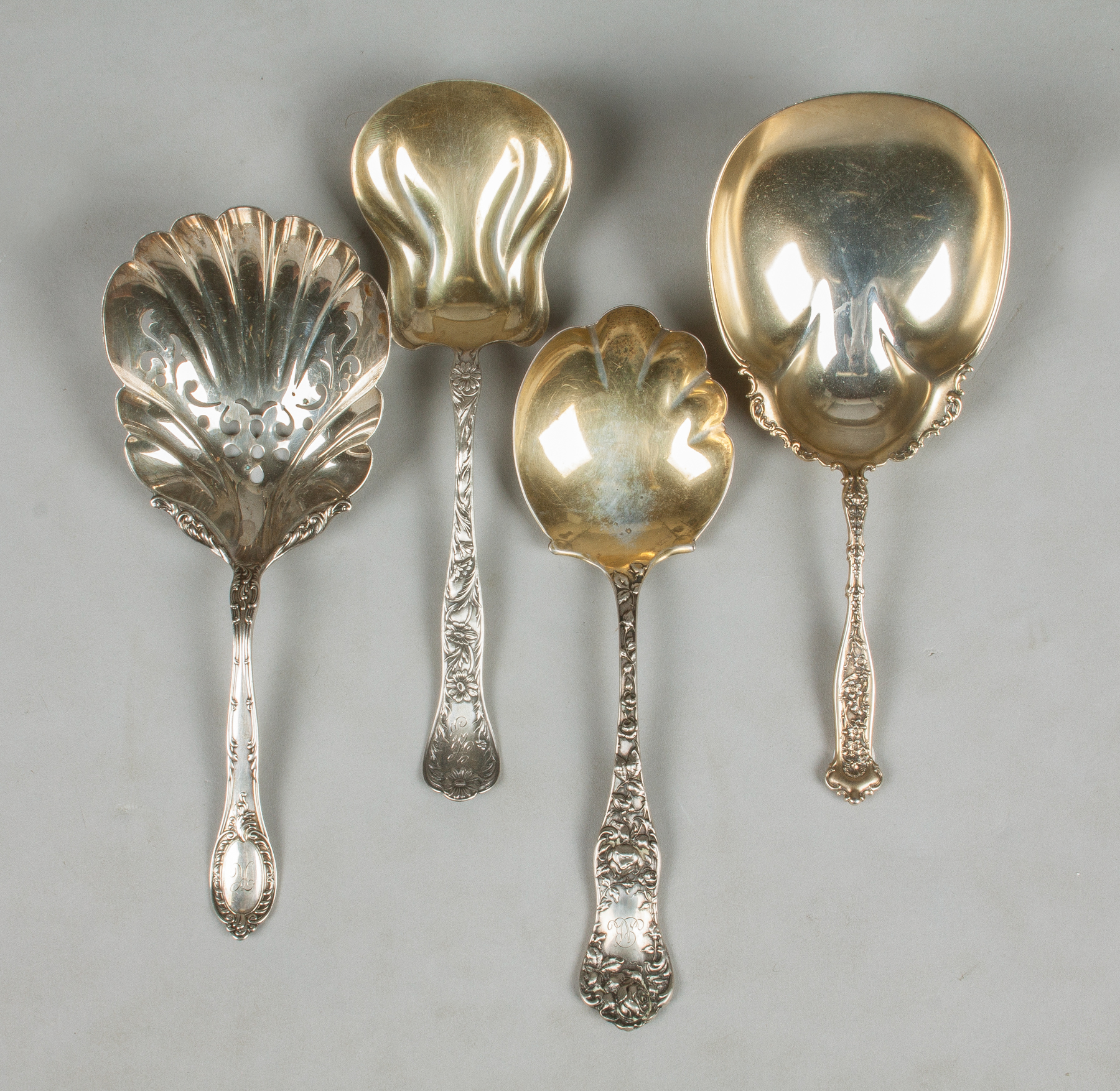 Appraisal: Four Sterling Silver Serving Spoons L to R Two Gorham