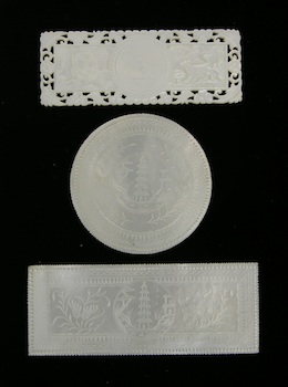 Appraisal: Three Pieces of Carved Mother of Pearl Money Three finely