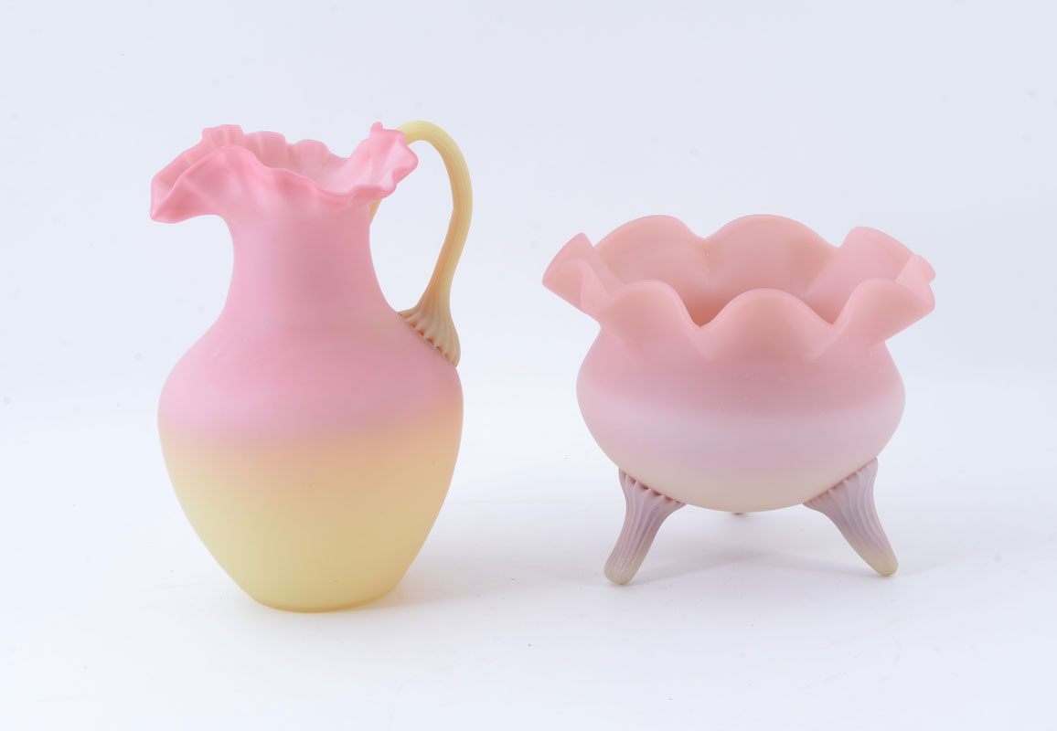 Appraisal: PIECE PEACHBLOW SATIN GLASS PITCHER AND BOWL piece total unmarked