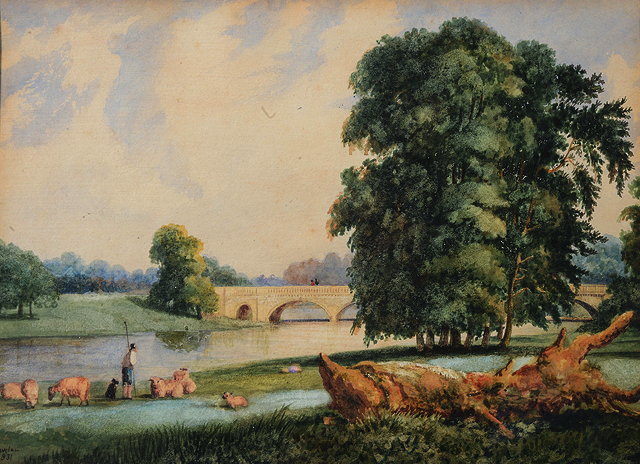 Appraisal: WILLIAM FOWLER th Century Shepherd with sheep in a parkland