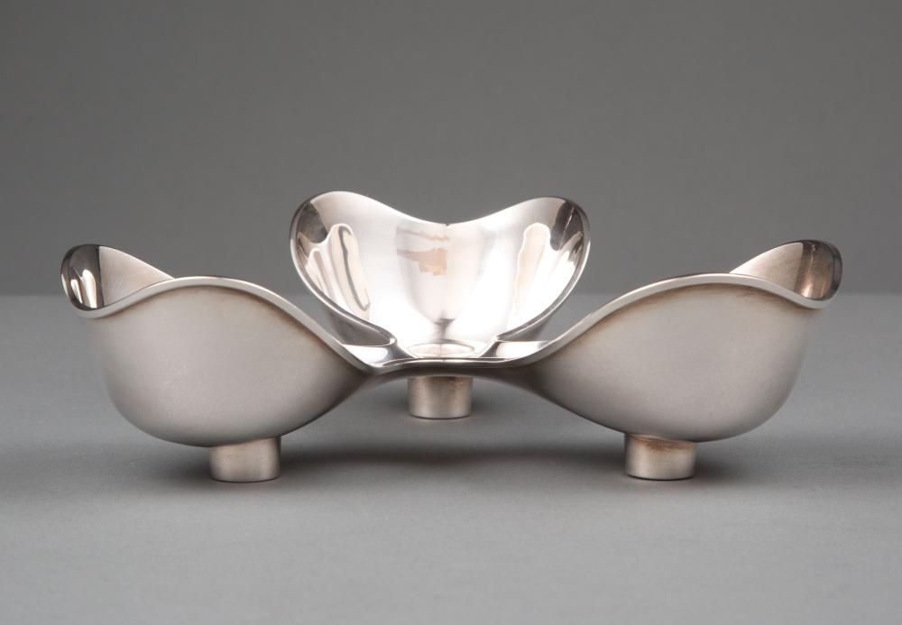 Appraisal: Danish Mid-Century Modern Sterling Silver Tripartite Candleholder c by Anton