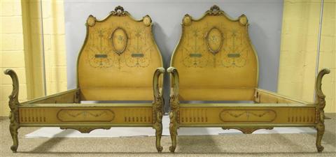 Appraisal: PAIR OF FRENCH STYLE PAINTED TWIN BEDS h w d