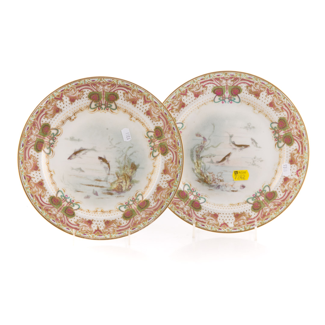 Appraisal: Theodore Haviland Limoges porcelain fish plates painted parcel-gilt decoraton