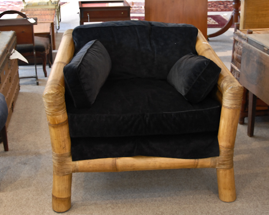 Appraisal: Victor Large Bamboo Chair with black upholstry New from decorator