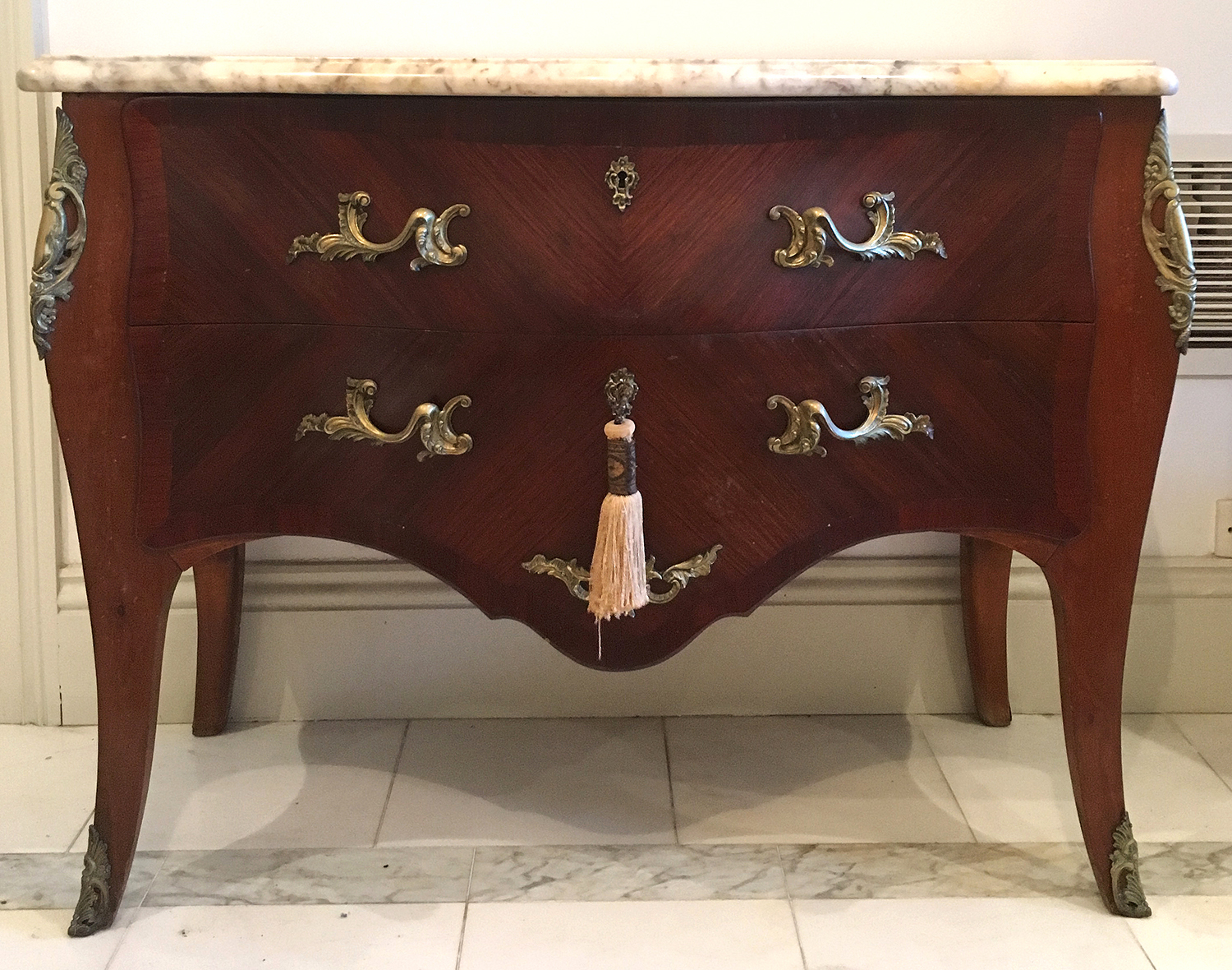 Appraisal: A FRENCH LOUIS XVI STYLE COMMODE WITH MARBLE TOP FIRST