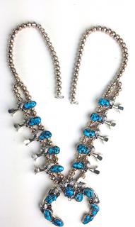 Appraisal: th c sterling Navajo squash blossom necklace blossoms each with