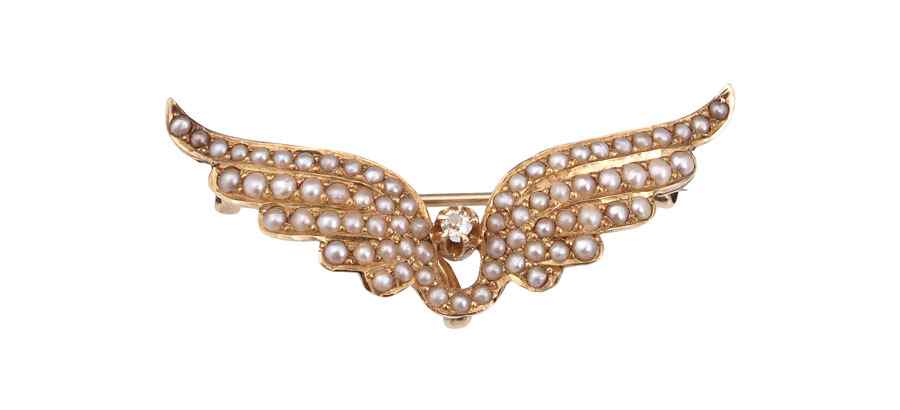 Appraisal: K SEED PEARL WATCH PIN CA - K yellow gold