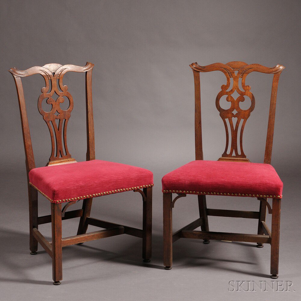 Appraisal: Pair of Chippendale Carved Mahogany Side Chairs probably Boston c