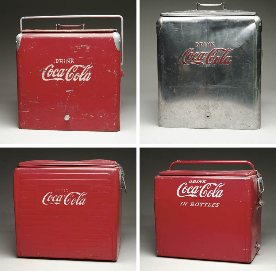 Appraisal: LOT OF FOUR COCA-COLA COOLERS Temprite polished stainless steel cooler