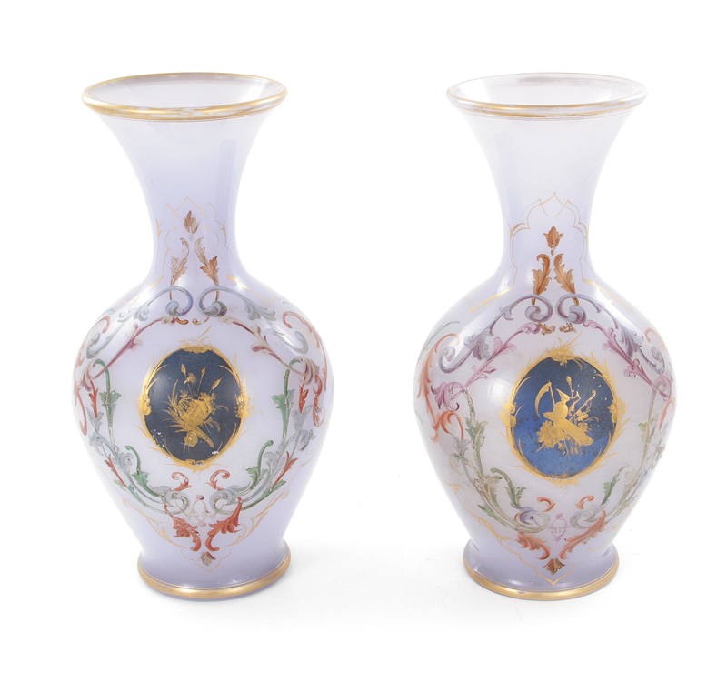 Appraisal: Pair French decorated opaline glass vases second half th century