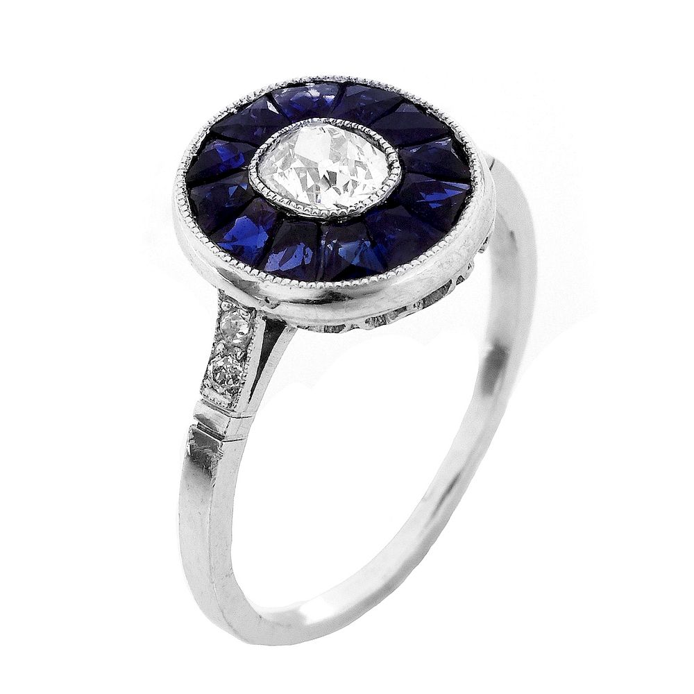 Appraisal: Art Deco Diamond and Sapphire Ring Art Deco Carat Old