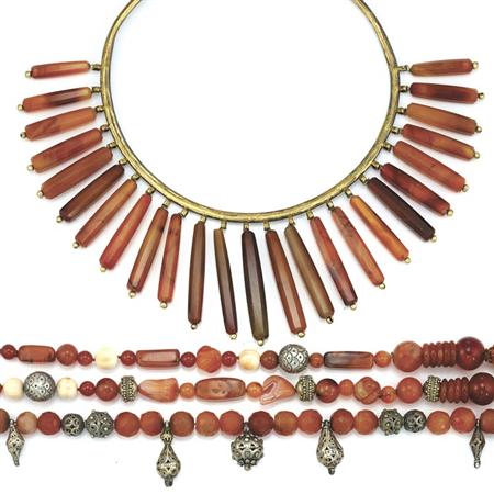 Appraisal: Three Silver Metal and Carnelian Necklaces Estimate -