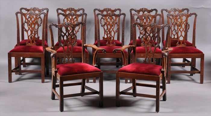 Appraisal: SET OF TWELVE GEORGE III STYLE CARVED MAHOGANY DINING CHAIRS