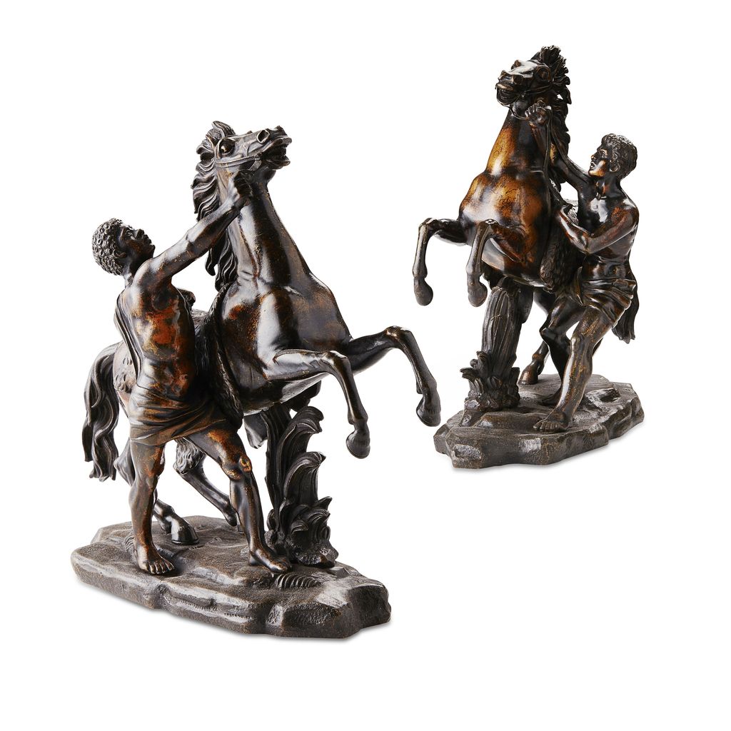 Appraisal: PAIR OF FRENCH BRONZE MARLEY HORSE FIGURES AFTER COUSTOU TH