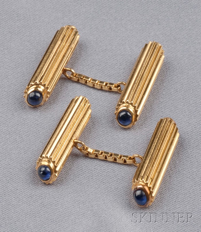 Appraisal: kt Gold and Sapphire Cuff Links Tiffany Co Italy each