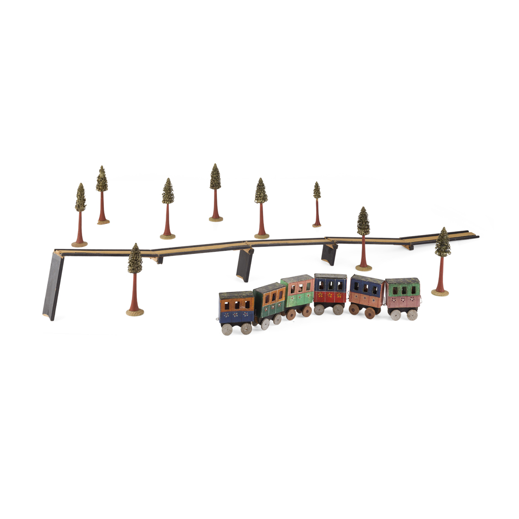 Appraisal: ERZGEBIRGE PAINTED WOOD MODEL TRAIN SET MID- TH CENTURY comprising