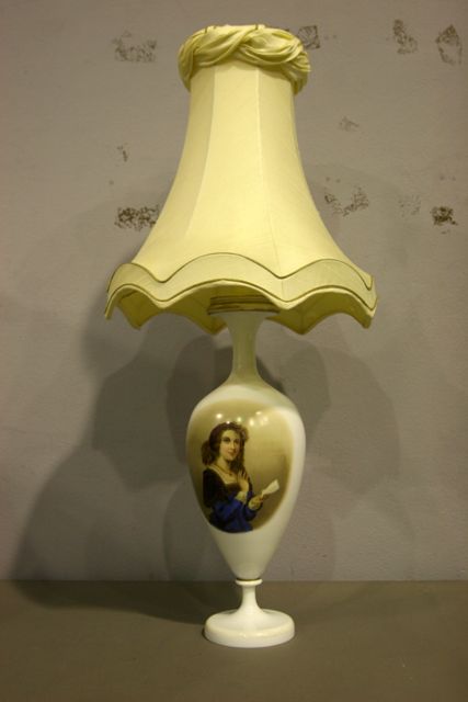 Appraisal: A Bohemian painted milk glass lamp base together with shade