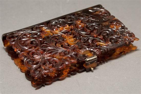 Appraisal: Continental carved tortoiseshell notebook cover late th century with metal