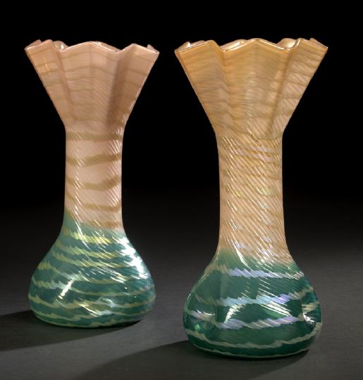 Appraisal: Good Pair of Austro-Bohemian Iridescent Glass Vases first quarter th