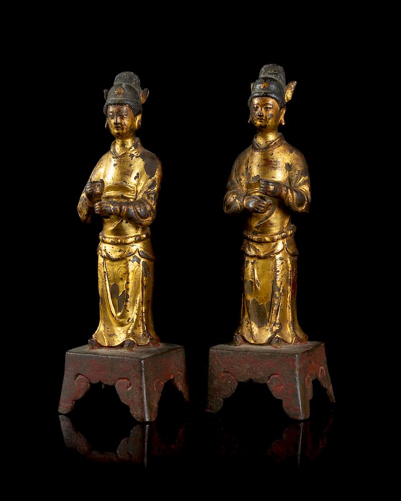 Appraisal: A Pair of Gilt Bronze Figures of Officials Height in