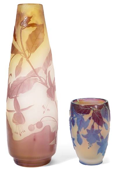 Appraisal: Two Gall cameo glass Fuchsia vases circa each signed in