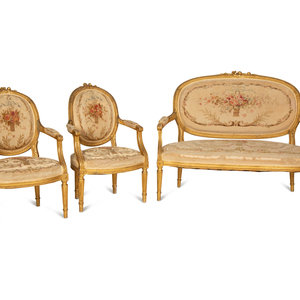 Appraisal: A Louis XVI Style Giltwood Three-Piece Seating Suite th Century