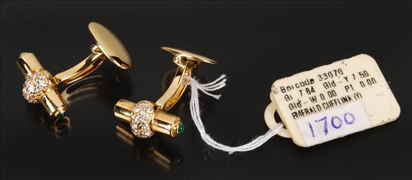 Appraisal: A pair of carat yellow gold and diamond cufflinks the