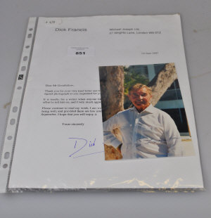 Appraisal: A signed photograph of Dick Francis to w a signed