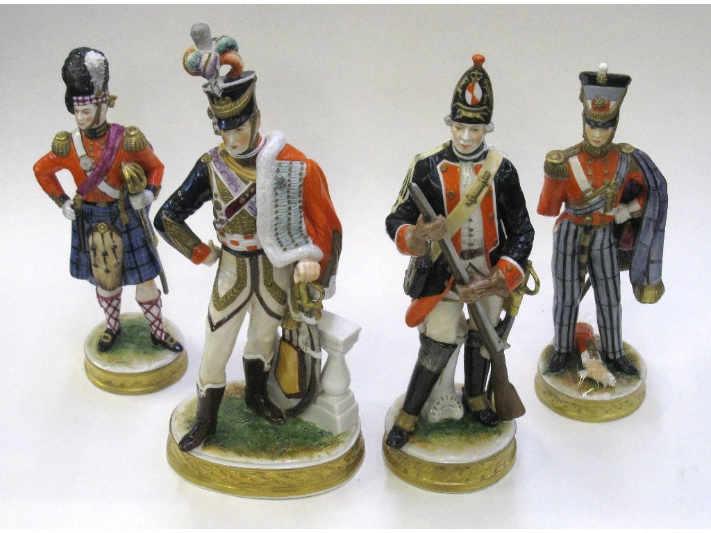 Appraisal: Four Sitzendorf porcelain figures of soldiers to include 'Officer '