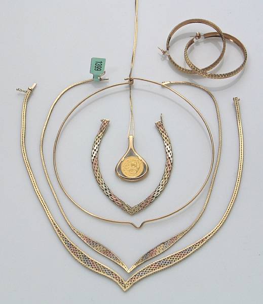 Appraisal: A collection of diamond and gold jewelry featuring three necklaces