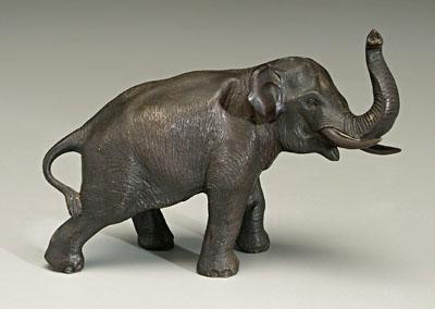 Appraisal: Japanese bronze elephant dark brown patina four-character mark within cartouche