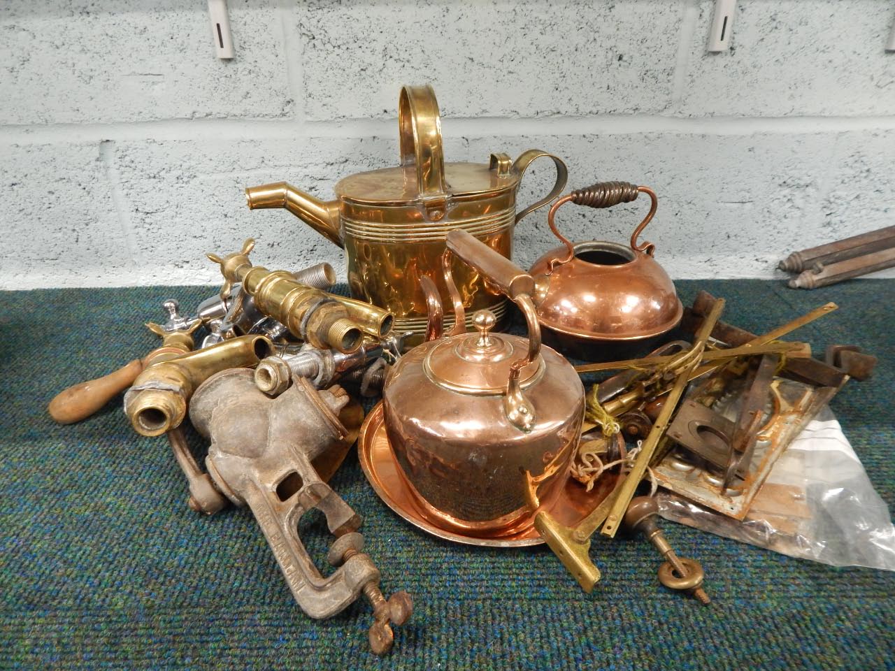 Appraisal: Various items of metalware to include Victorian kettle brass watering