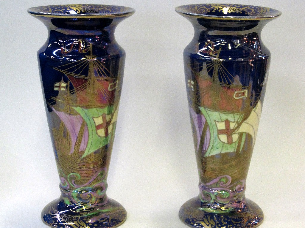 Appraisal: Pair of Maling vases each decorated with a galleon on