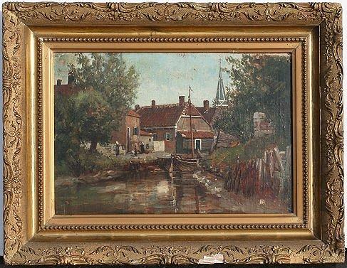 Appraisal: ILLEGIBLY SIGNED EUROPEAN CANAL PAINTING OIL Canvasboard '' x ''