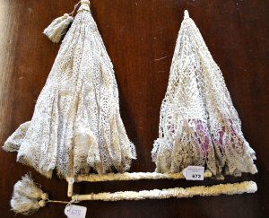 Appraisal: Two th century French silk and lace folding parasols one