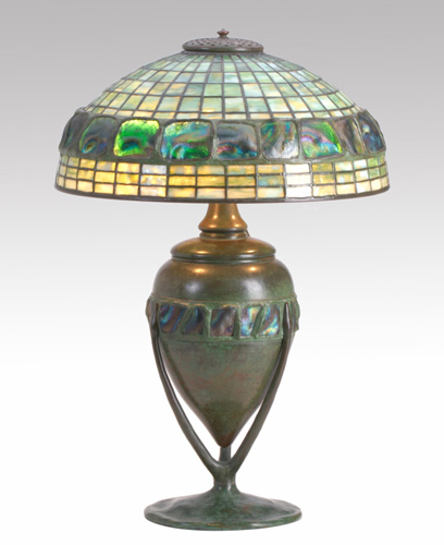 Appraisal: TIFFANY STUDIOS Glass and bronze turtleback tile lamp on conforming