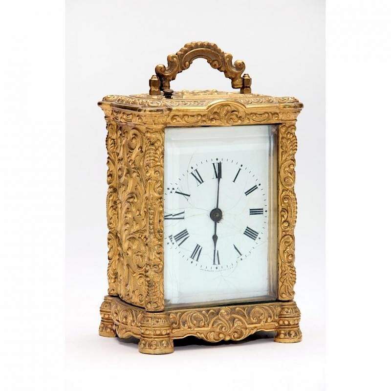 Appraisal: Rococo Style Gilt Brass Carriage Clock Waterbury Clock Co early