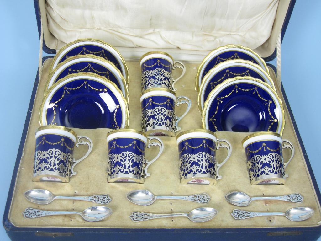 Appraisal: An Edward VIII silver mounted Minton Coffee Service with swag