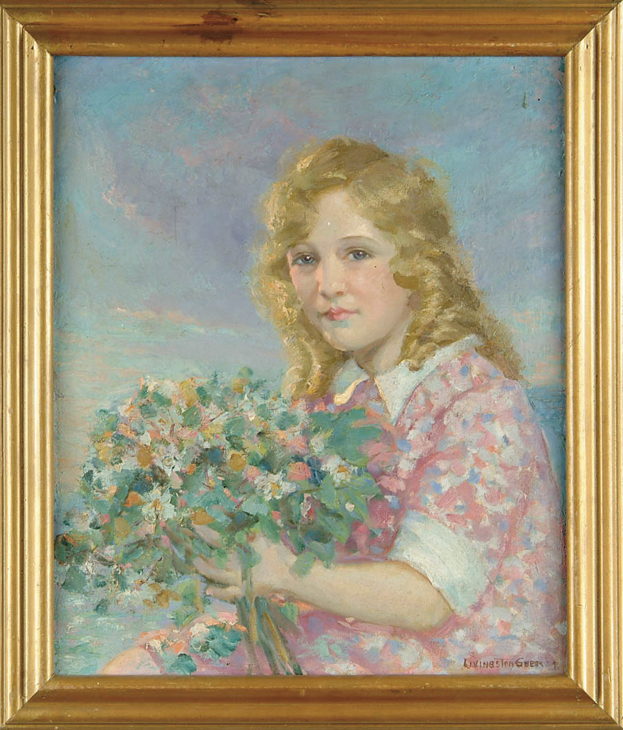 Appraisal: LIVINGSTON GEER American th Century GIRL WITH BOUQUET Fine oil