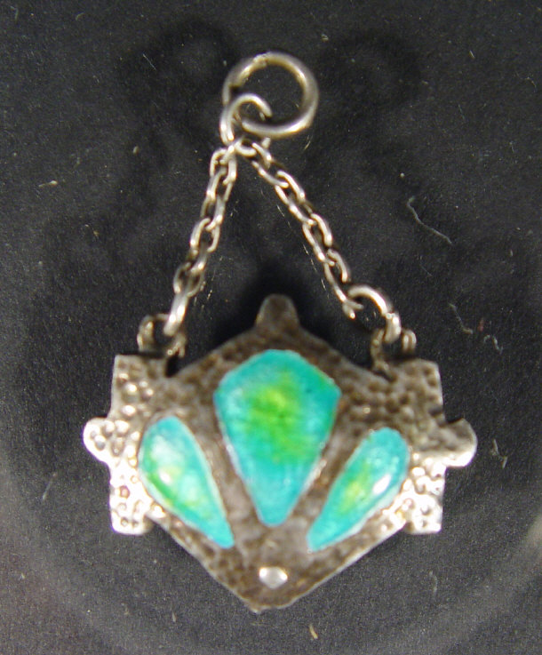 Appraisal: Art Nouveau silver metal pendant with blue and green enamelled