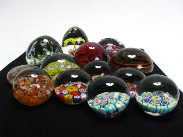 Appraisal: Group of Thirteen Art Glass Paperweights various styles including six