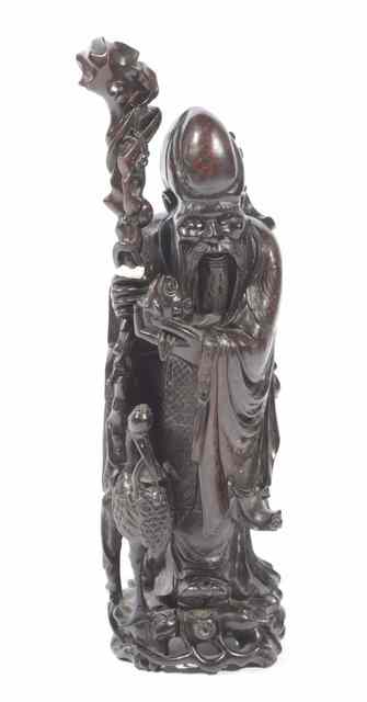 Appraisal: A LARGE CHINESE CARVED HARDWOOD FIGURE OF LAO TSZE God