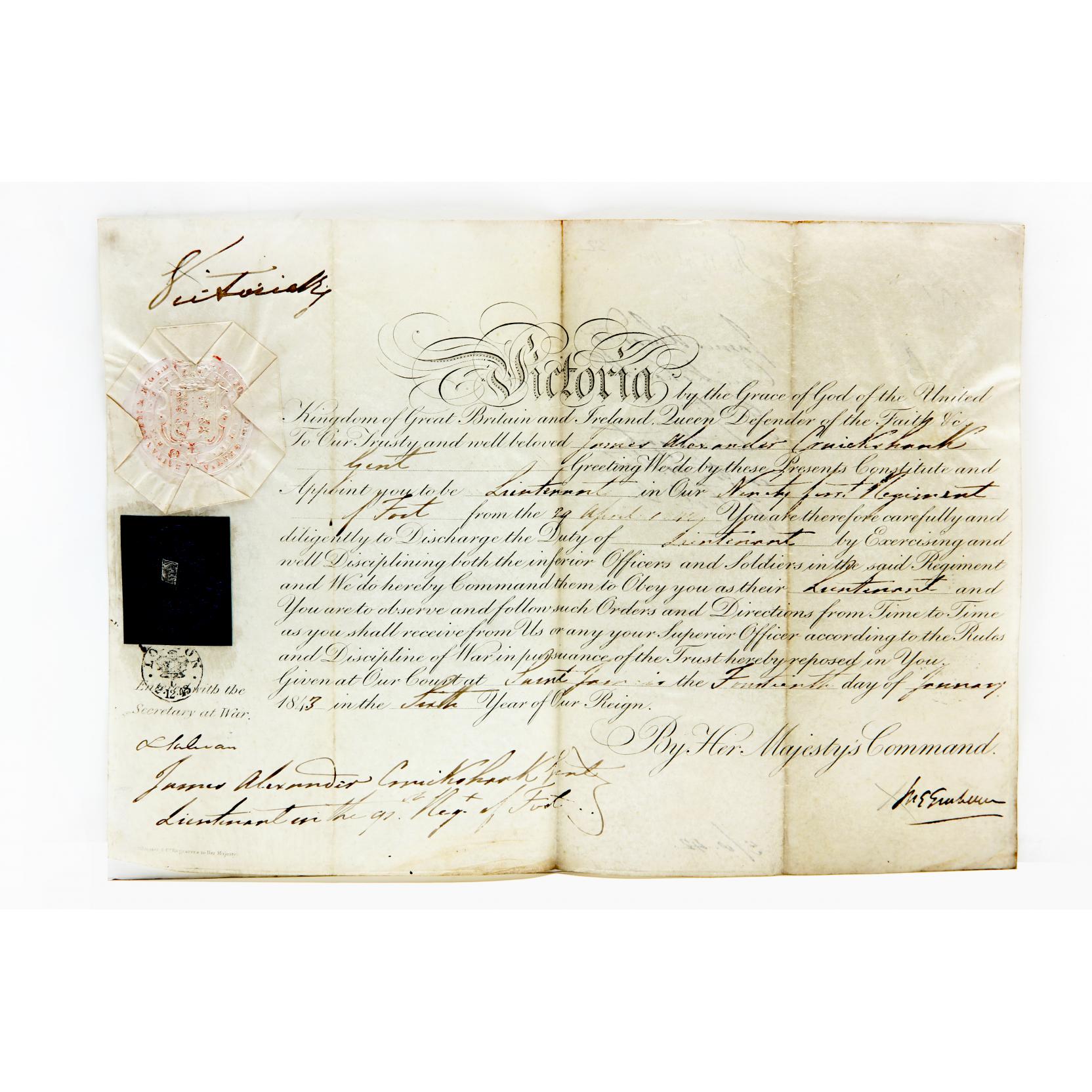 Appraisal: Queen Victoria Partially Printed Document Signed in upper left corner