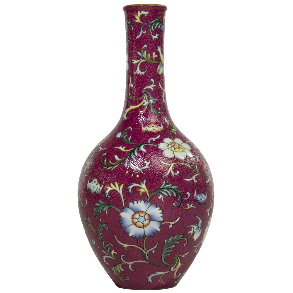 Appraisal: CHINESE SGRAFFITO GROUND PORCELAIN BOTTLE VASEHaving elongated neck floral and