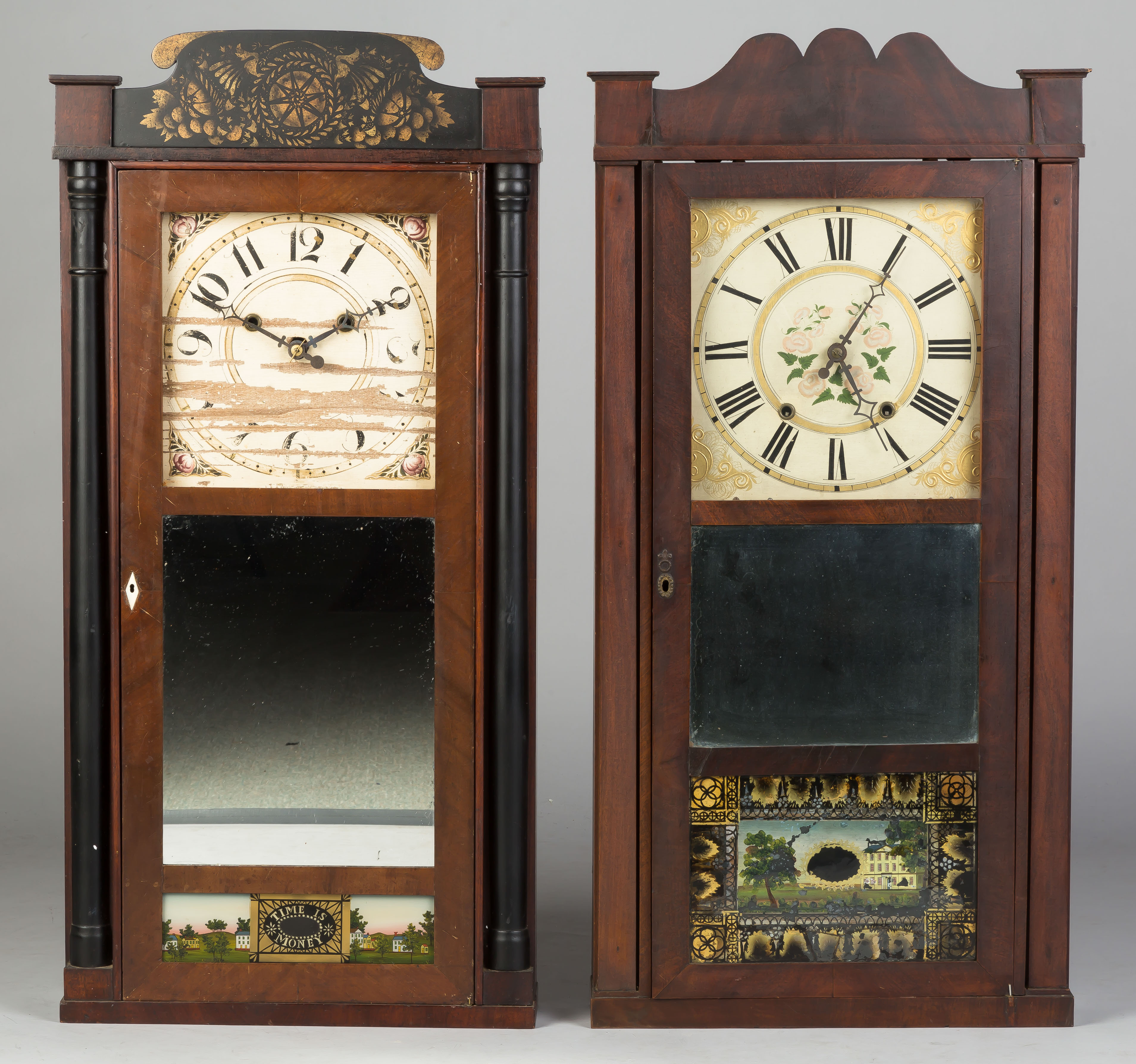 Appraisal: Two Column and Splat Shelf Clocks L Silas Hoadley stenciled