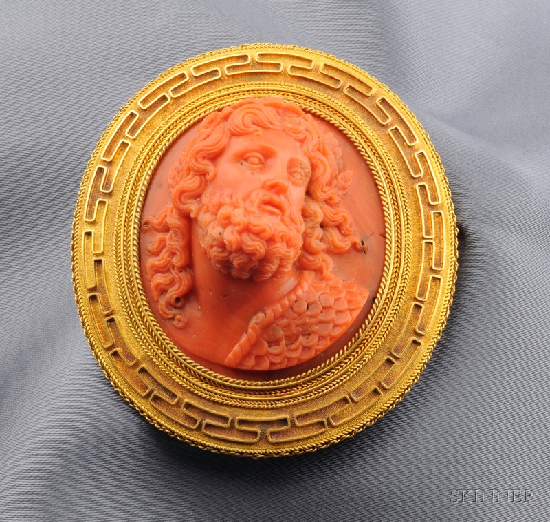 Appraisal: Fine Antique Coral Cameo Brooch depicting a Greek hero perhaps