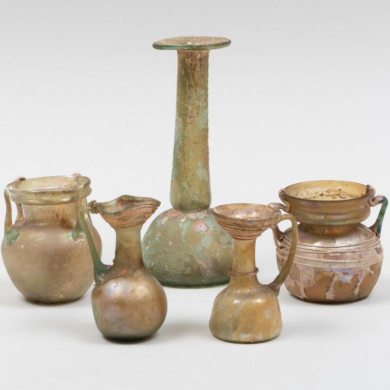 Appraisal: Group of Five Roman Glass Vessels The tallest in high