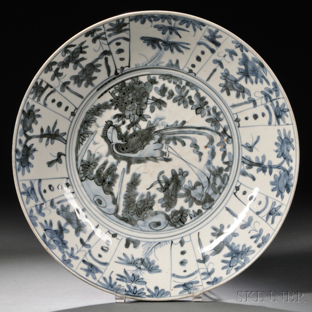 Appraisal: Blue and White Swatow Charger China Ming Dynasty a large