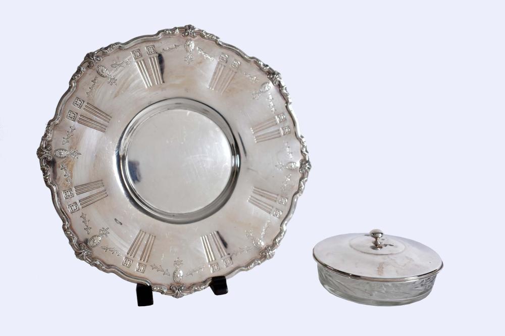 Appraisal: AMERICAN STERLING PLATE WITH A GLASS BOWLCirca Marked Rogers The